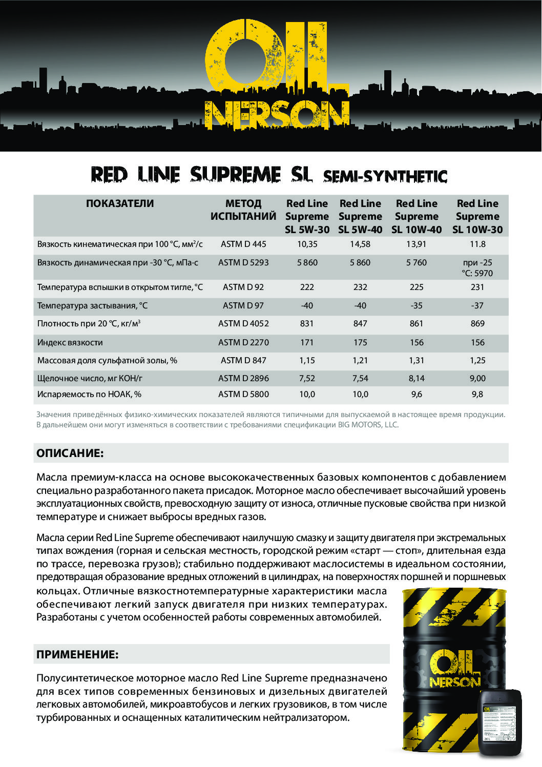 Техническое описание (TDS) Nerson Red Line Supreme SL 5W-30, 5W-40, 10W-40, 10W-30