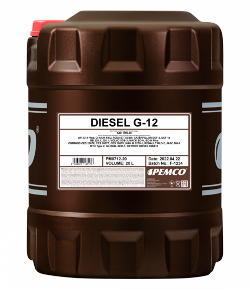 Масло моторное Pemco Diesel G-12 SHPD 10/30 API CI-4/SL ACEA E7 (20 л.)