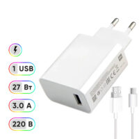 Сетевое зарядное устройство Xiaomi USB 3A 27W (EAC, c проводом Type-C) (MDY-10-EL)