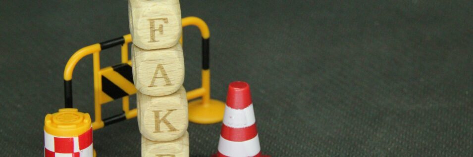 construction cone with the word fake vertical