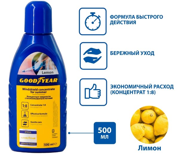 Жидкость стеклоомывающая лето концентрат GoodYear лимон