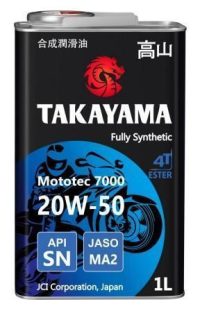 Масло моторное Takayama 20W-50 Mototec 7000 4T API SN Jaso MA-2 металл синтетическое