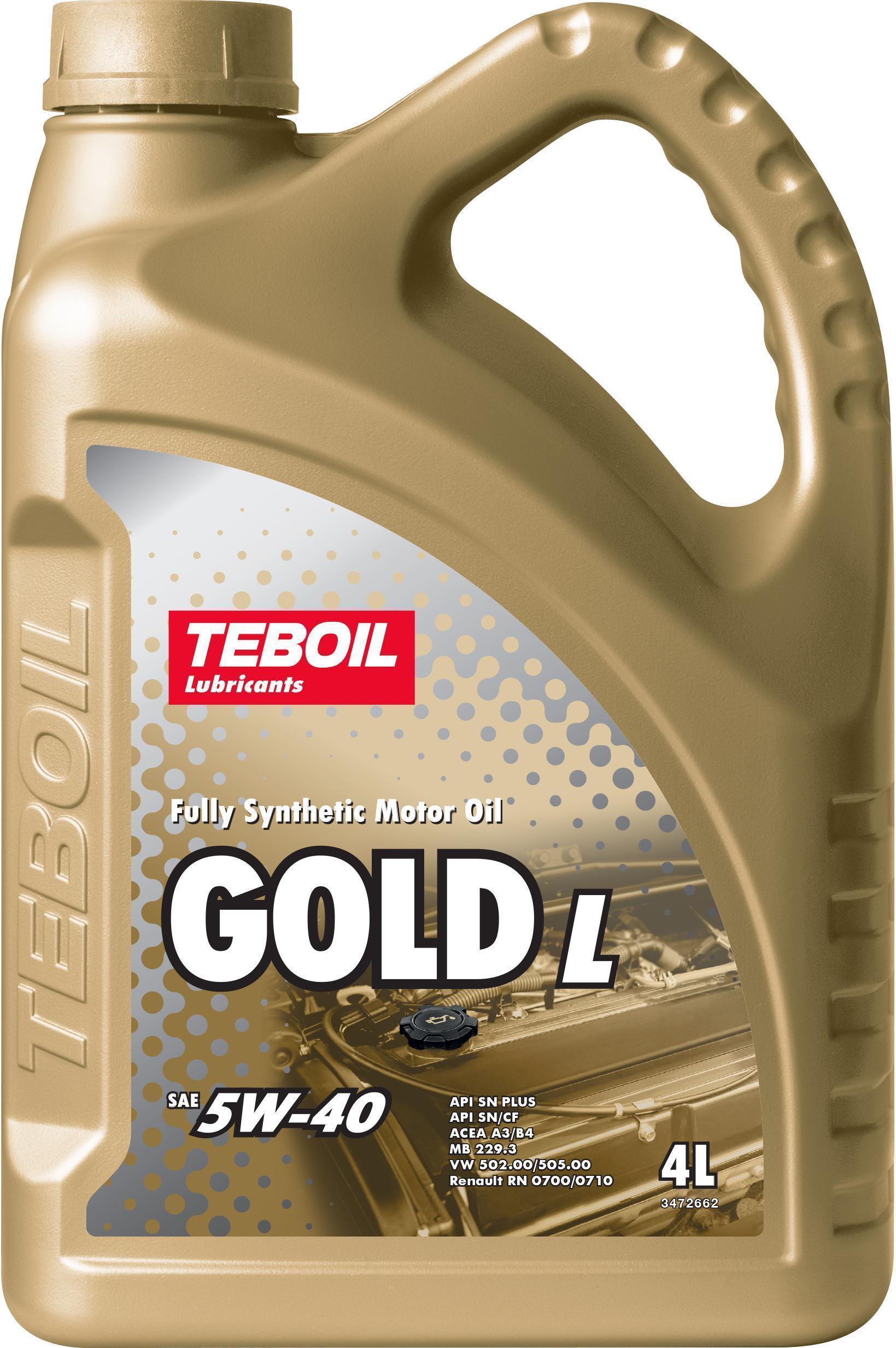 Масло моторное TEBOIL Gold L 5W-40 SN/CF/SN Plus;A3/B4;Renault RN 0700/0710;VW 502.00/505.00;MB 229.3;PSA B71 2296 синтетическое / 5W40